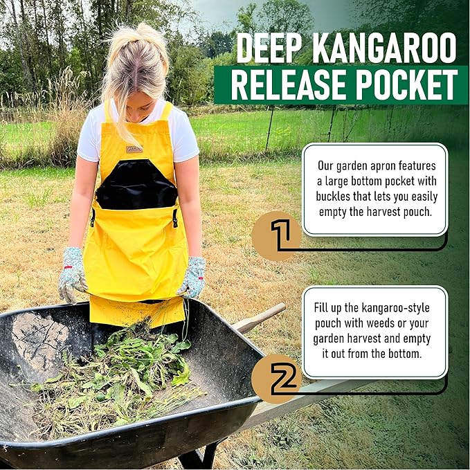Grampa's Garden Apron - Cross Back Gardening Apron With Pockets For Women &amp Men | Harvest Apron with Large Kangaroo Pouch