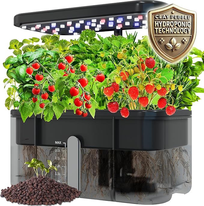 Clay Pebble Hydroponics Growing System Kit – Indoor Herb Garden with Smart LED Grow Light Adjustable Height and Complete Grow Kit – Nutrients Included for Cutting-Edge Indoor Gardening.