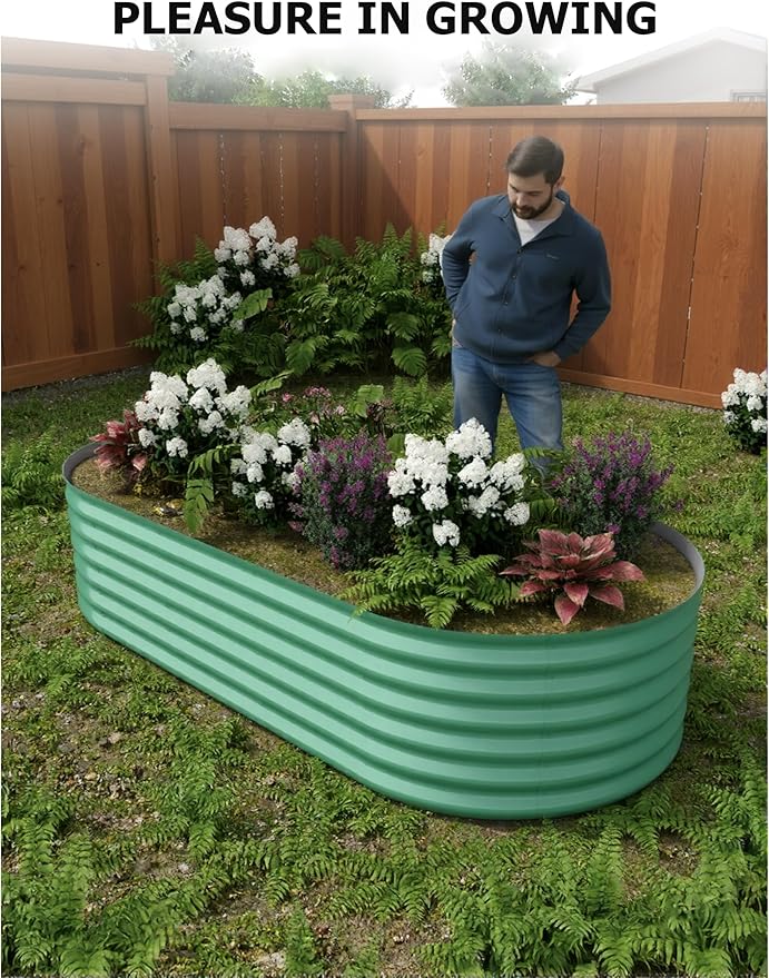 GAOMON 2-Pack Galvanized Steel Raised Garden Bed - Rust-Resistant Outdoor Planter Box for Vegetables Flowers &amp Herbs - Durable Garden Box with Easy Assembly Green
