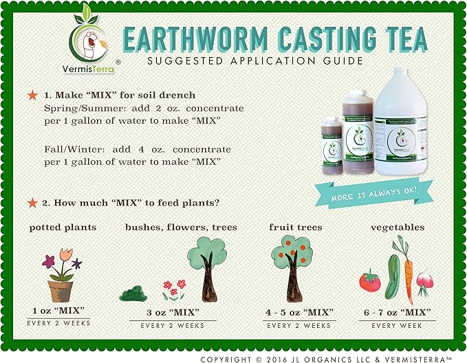 Worm Tea for Gardening and Composting - Set of 2 Quarts - Organic Earthworm Soil Enhancer - Vermicompost with Kelp - Increase Yields Boost Growth - Vegetables Flowers Fruit and Trees - VermisTerra