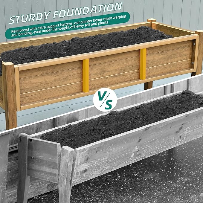 YITAHOME Raised Garden Bed HDPE 47x18x31In Herb Garden Bed Poly-Wood Weather-Resistant Elevated Planter Box with Lockable Wheels &amp Storage Shelf for Vegetable Flower Brown
