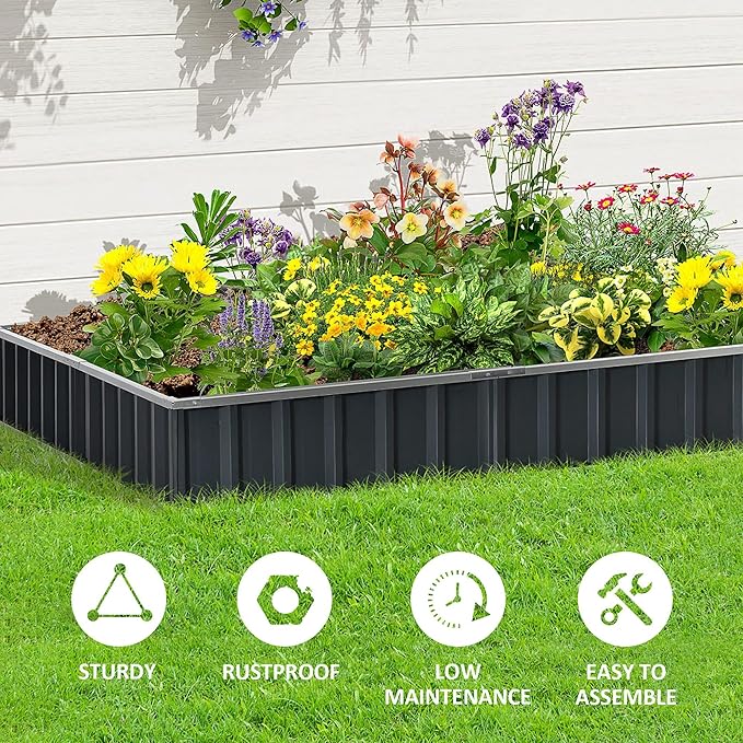 8.5' x 3' x 1' Raised Garden Bed Galvanized Metal Planter Box for Vegetables Flowers Herbs Dark Gray