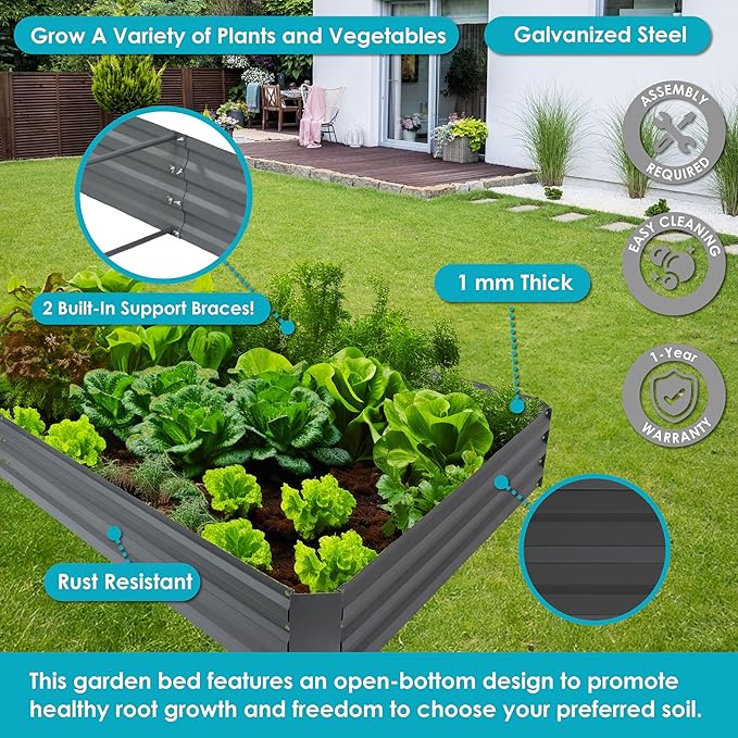 Sunnydaze Galvanized Steel Rectangular Raised Garden Bed - for Flowers Plants and Vegetables - Gray - 4 x 8 ft