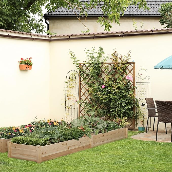 Crownland Outdoor Gardens 8ft Raised Garden Bed Wooden Garden Box Planter Box Kit for Planting Flowers Vegetables Fruits Natural