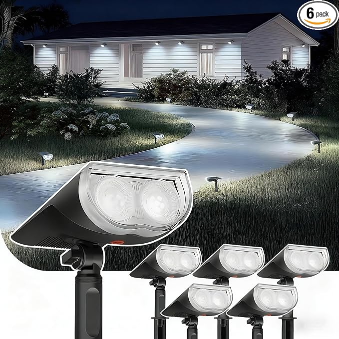 Linkind Solar Lights Outdoor StarRayS Bright Solar Spot Lights Outdoor IP67 Waterproof Spotlights for Garden Yard Landscape Walkway Patio Tree (Daylight 6 Pack)