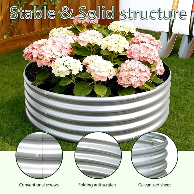 3PCS 4x4x1FT Galvanized Raised Garden Bed KitVegetable Boxes-Round Metal Flower BoxLarge Planter Raised Beds Outdoor Garden for PlantingFruitHerb-Silver
