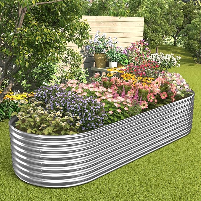 FRIZIONE 9FT(L)×4FT(W)×2FT(H) Galvanized Raised Garden Bed Outdoor Metal Raised Garden Beds for Flower Raised Planter Box Outdoor for Herb Vegetable