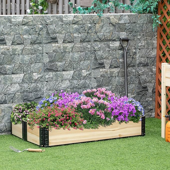 Foldable Raised Garden Bed Wooded Elevated Ground Planter Box with Insert Extended Steel Corners 47 x 31 x 9in for Vegetables Flower Herb