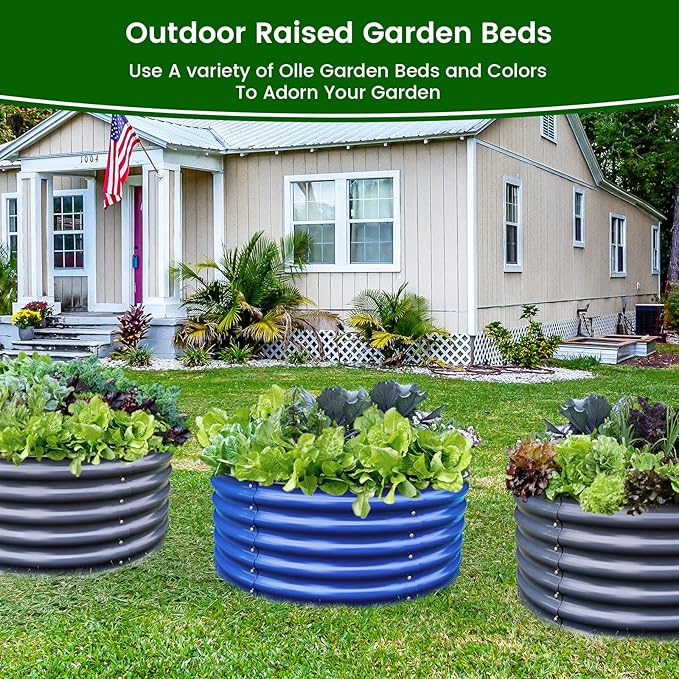 Olle 17 Tall 42 Round Galvanized Raised Garden Bed KitMetal Raised Planter Boxes Outdoor DIY Raised Garden Beds Outdoor for Vegetables3.5 * 3.5 * 1.4FtMidnight Grey
