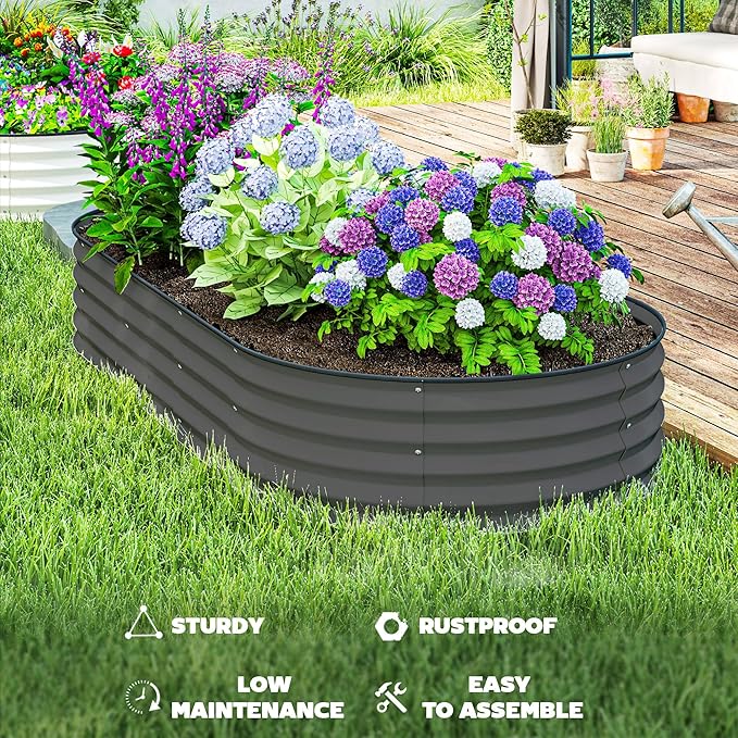 Outsunny 2PCS Galvanized Raised Garden Bed 7' x 3' x 1' Raised Beds for Gardening with Plant Support Stakes Rubber Strap Edging and Gloves Metal Planter Box for Vegetables Flowers Dark Gray
