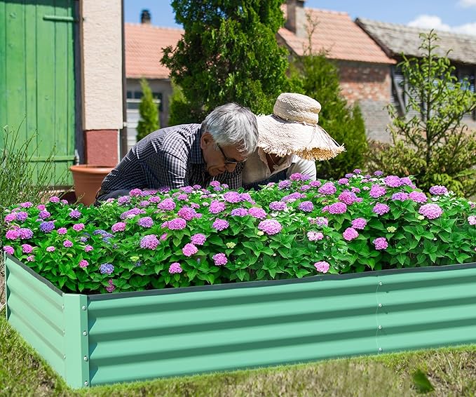8x4x1 ft Galvanized Raised Garden Bed Outdoor Planter Garden Boxes Large Metal Planter Box for Gardening Vegetables Fruits FlowersGreen