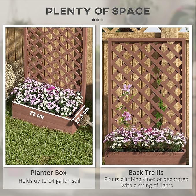 Raised Garden Bed with Trellis Lattice Wood Planter Box with Self Draining Gap Freestanding Trellis Planter for Climbing Plants Vines Flowers 29.5 x 13.25 x 53.25 Light Brown