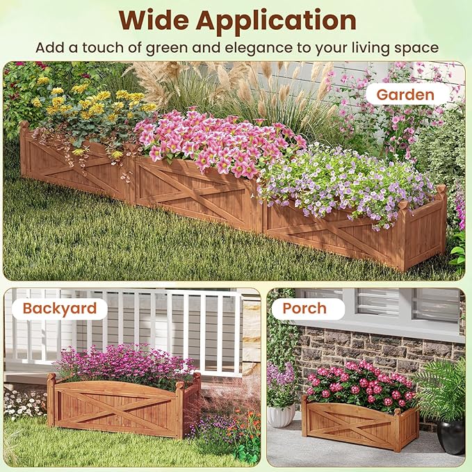Giantex Wooden Raised Garden Bed w/ 5 Drainage Holes Elevated Rectangular Outdoor Planter Box for Flowers Herbs Vegetables Wood Gardening Container for Patio Garden Yard Balcony 36'' x 16'' x 15''