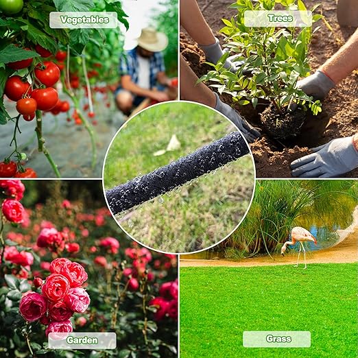 Customizable Soaker Hose System 1/2inch 50ft Rubber Hose with 25ft PVC Garden Hose Drip Irrigation Watering Hose with Reinforced Fittings for Flowers Bed Foundation Lawn Vegetable Tree
