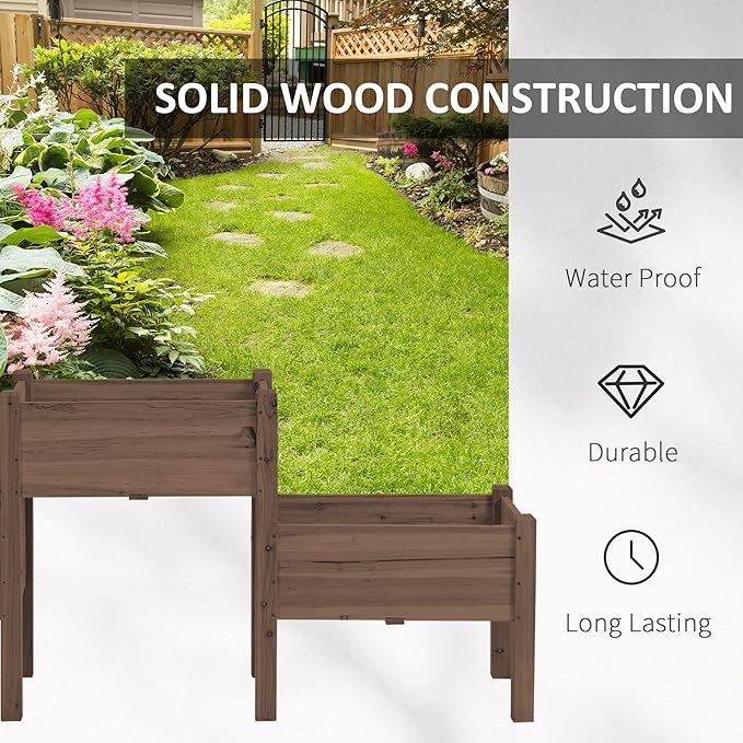 Raised Garden Bed with 3 Planter Box Elevated Wooden Plant Stand with Drainage Holes for Vegetables Herb and Flowers Coffee