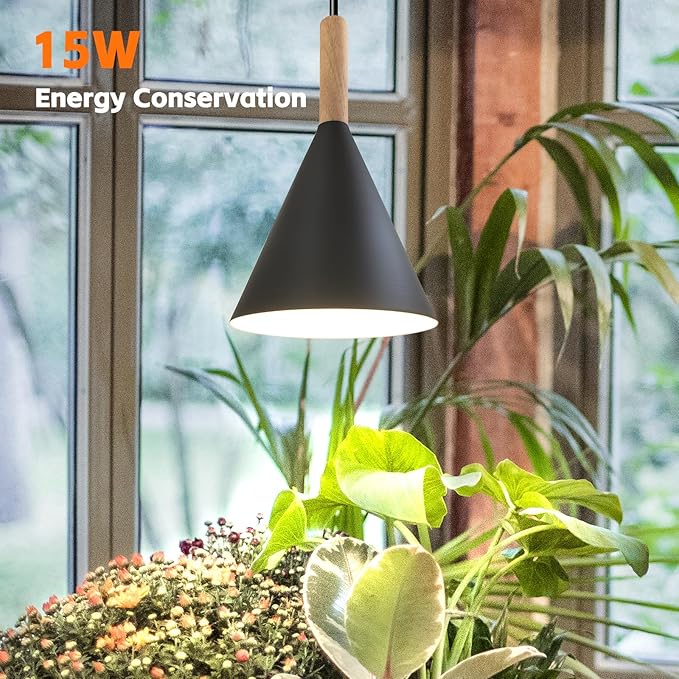 Hanging Grow Lights for Indoor PlantsPendant Plant Lights for Indoor Growing15W Full Spectrum with Timer and 15FT Power Cord Hanging Grow LightLarge Tall Plant Greenhouse (White)