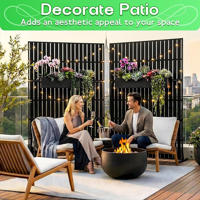 Metal Privacy Screen 72 H x 47.2 Decorative Outdoor Privacy Screen Privacy Panel with Stand for Balcony Deck Patio Lawn Garden Privacy Fence (Black-Vertical)