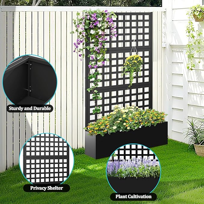 Metal Planter Box with Trellis Planter Box with Privacy Screen Privacy Trellis Outdoor for Climbing Plants with Drainage Holes Raised Garden Bed for Vegetables