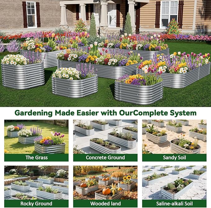 2 Pack Tall 8x4FT Corrugated Galvanized Steel Raised Garden Bed Outdoor Metal Above Ground Garden Bed for Vegetables and Flowers Raised Beds for Gardening