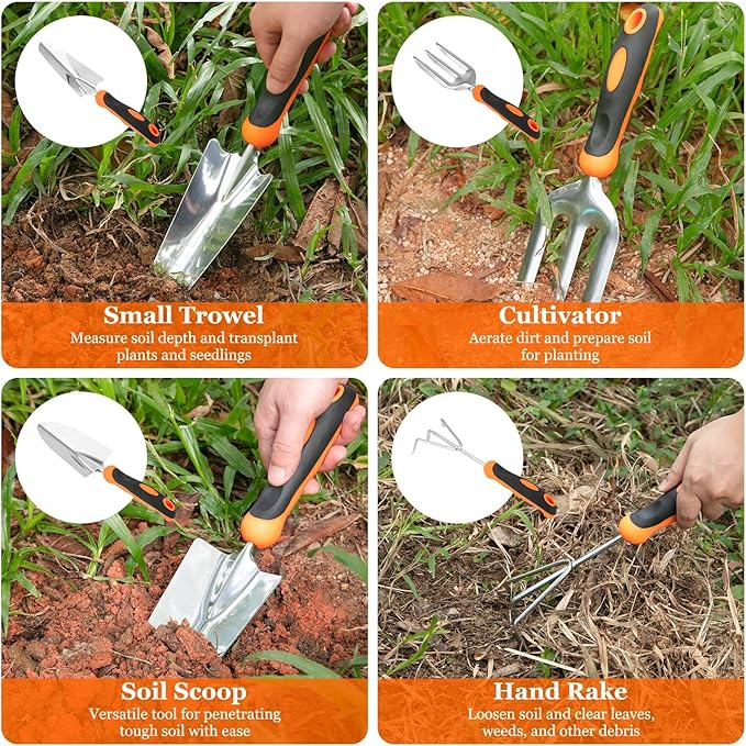 Gardening Tool Set CHRYZTAL Stainless Steel Heavy Duty Gardening Tool Set with Non-Slip Rubber Grip Storage Tote Bag Outdoor Hand Tools Ideal Gardening Gifts for Women