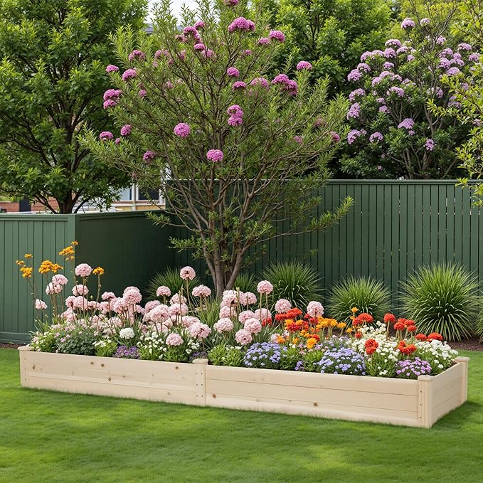 Incbruce 95x24x10 in Wooden Raised Garden Bed Planter Bolt Assembly Elevated Flower Bed Boxes Kit for Vegetable Flower Gardening Natural