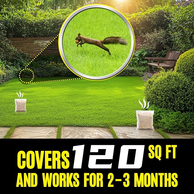 Squirrel Repellent Outdoor 12 Pouches Chipmunk Repellent Outdoor for Bird Feeders Natural Squirrel Deterrent Keep Squirrels Out of Garden Yard Squirrel Repellent for Attic Cars Engines Roof