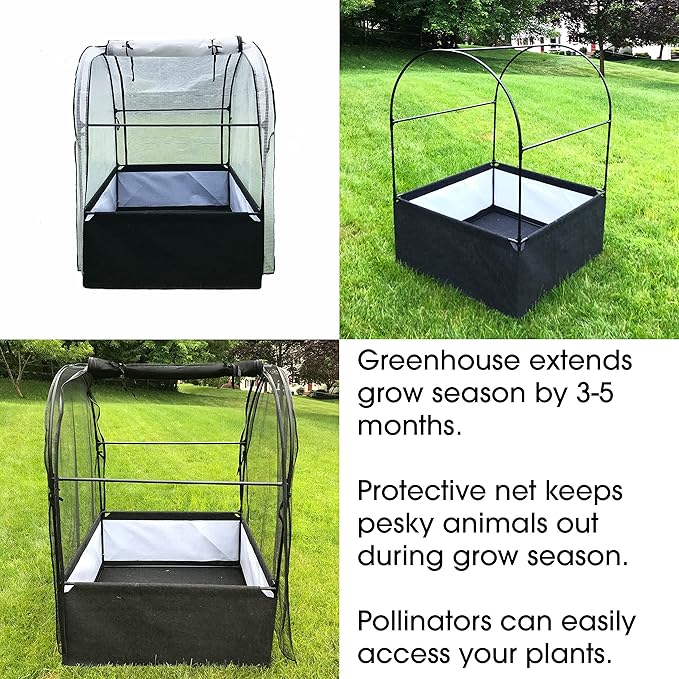SIMPO 3-in-1 Garden System: Fabric Raised Garden Bed + Greenhouse Cover + Protective Net (44” x 44” x 61”)