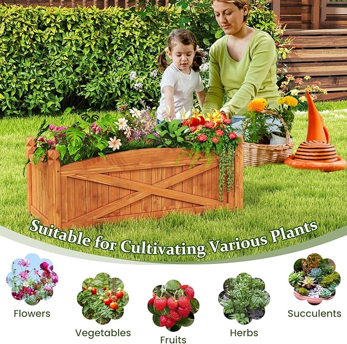 Raised Garden Bed Set of 2 36 L x 16W x 15H Wooden Garden Bed Outdoor w/Placed Drainage Holes &amp Removable Base Panels Rectangular Planter Box for Vegetables Flower Herb Fruit