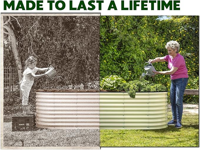 Plant &amp Plot Galvanized Raised Garden Beds Outdoor // 4×2×2 ft Planter Raised Beds for Gardening Vegetables Flowers // Large Metal Garden Box (White) // Patented Tool-Free Design