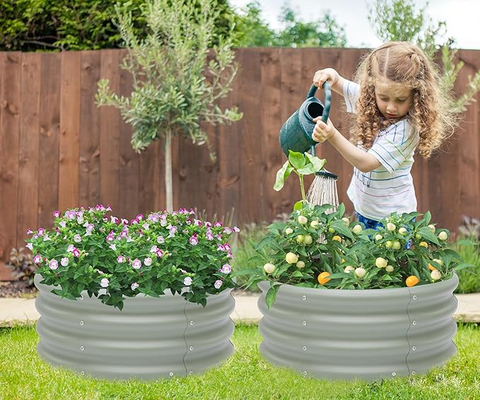 2-Pack 2x1ft Galvanized Raised Garden Bed Outdoor Planter Bed Metal Planter Box for Gardening and PlantingLight Green