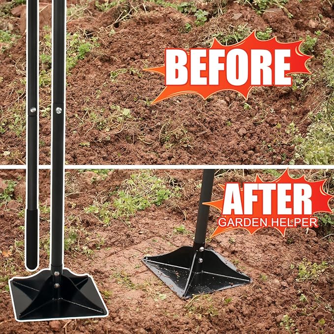 Steel Tamper 8'' x 8'' Garden Ground Tamper Tool Durable Steel Handheld Tamper with 48 inch Handle Garden Tools for Landscaping and Repair Work