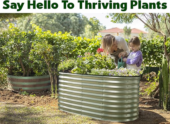 Plant &amp Plot Galvanized Raised Garden Beds Outdoor // 4×2×2 ft Planter Raised Beds for Gardening Vegetables Flowers // Large Metal Garden Box (Silver) // Patented Tool-Free Design