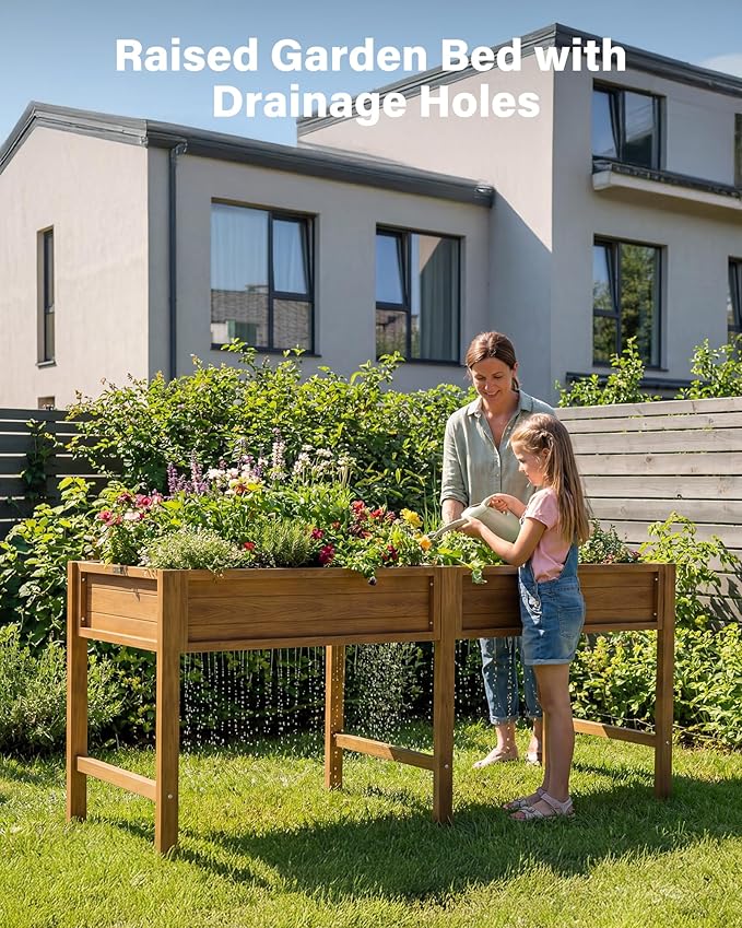 YEFU HIPS Raised Garden Bed: 72x24x30in Large Elevated Planter Boxes Outdoor for Herbs Vegetables Flowers - Raised Garden Beds Outdoor for Patio/Balcony - Comfort Height with Legs for Growing (Teak)