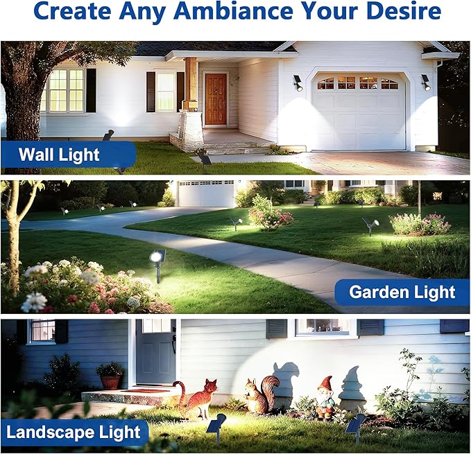 Solar Lights Outdoor Waterproof IP656500K Super Bright LED2 Lighting Modes Solar Powered Yard Garden Solar Spot Lights for Flag Landscape Auto On/Off-4 Pack