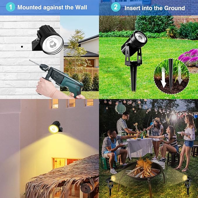 4 Pack Solar Landscape Spotlights T-SUNUS Garden Spot Light IP65 Waterproof 9.8ft Cable 2000mAh Separated Panel Auto On/Off for Garden Driveway Pathway Pool Area Warm White 3000K