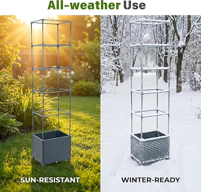 Raised Garden Bed with Tomato Planter Cage 67.6 Trellis Planter Boxes with Wheels for Outdoor Patio Greenhouse Gardening Climbing Vegetables