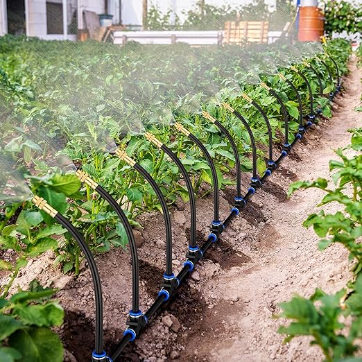 Geelin 49.21ft Garden Drip Irrigation System 360° Adjustable Watering Kit with 16 Nozzles Automatic Irrigation Watering Misting System for Greenhouse Yard Lawn Plant