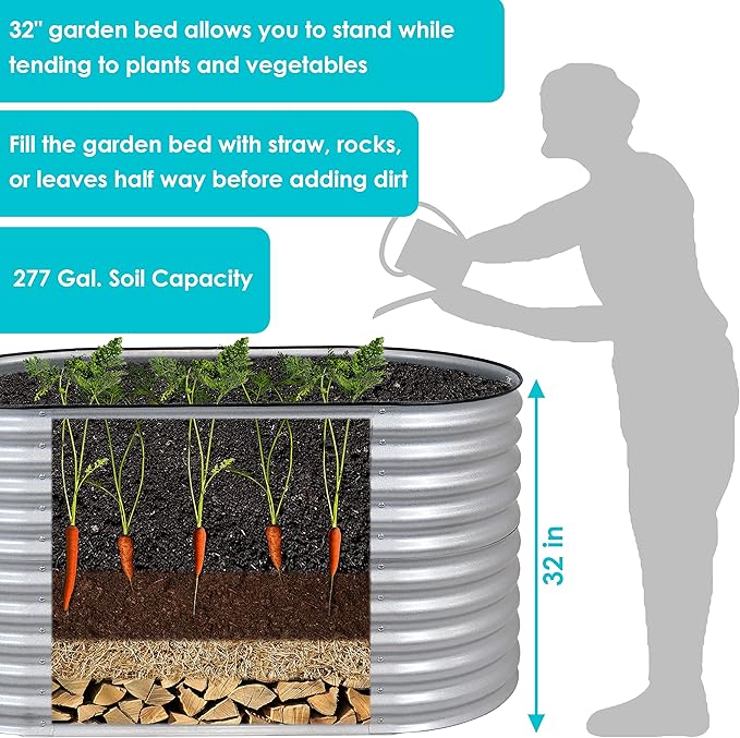 Sunnydaze Stackable Galvalume Steel Raised Garden Bed - 62.5 Oval Silver