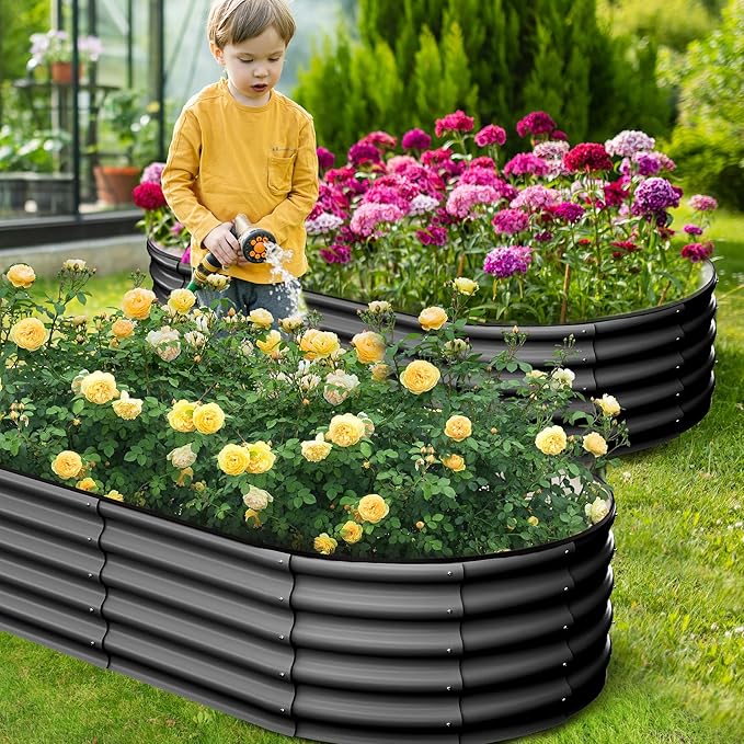 GarveeLife 2 Pcs 6x3x1 ft Oval Raised Garden Bed Galvanized Raised BedsOpen-Ended Base Metal Raised Planter BedsGarden Bed OutdoorPlanter Raised Boxes for Vegetables FlowersTool-Free AsseGray