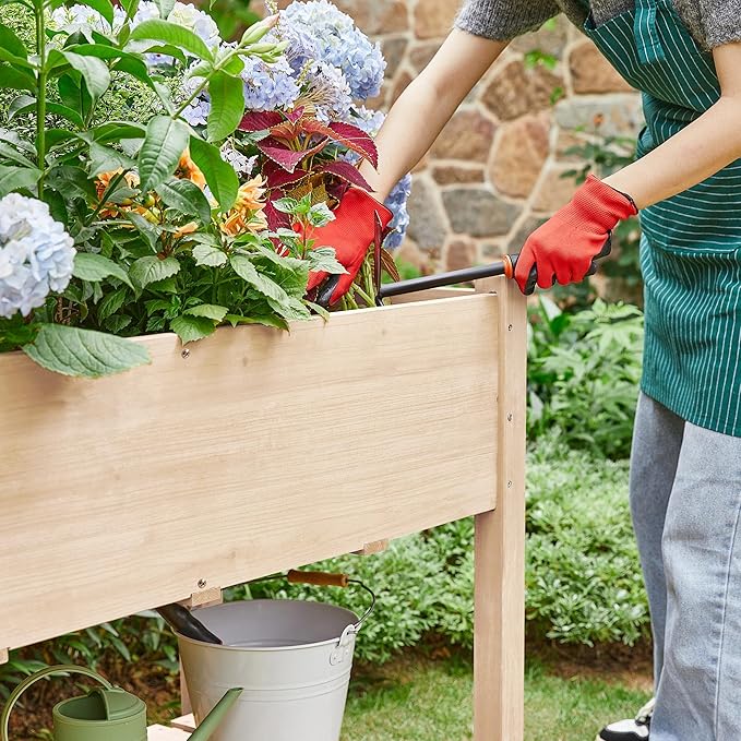 Topeakmart Raised Garden Bed Elevated 2 Tiers Wood Planting Bed Above Ground Planter Box for Vegetables Flowers Herbs Outdoor 47x23x32in
