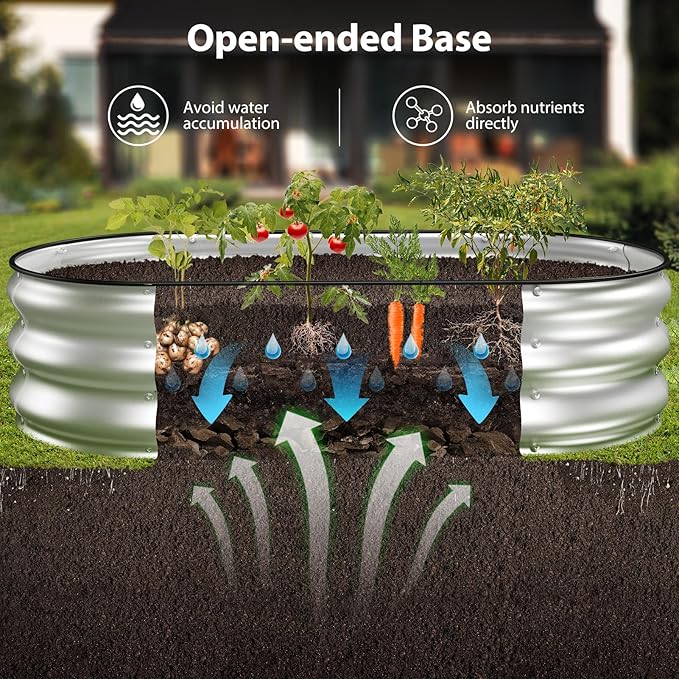 Raised Garden Bed Kit 4x2x1 ft Galvanized Planter Box Outdoor with Safety Edging Large Metal Raised Beds for Gardening Vegetables Flower Herb (Classic Silver)