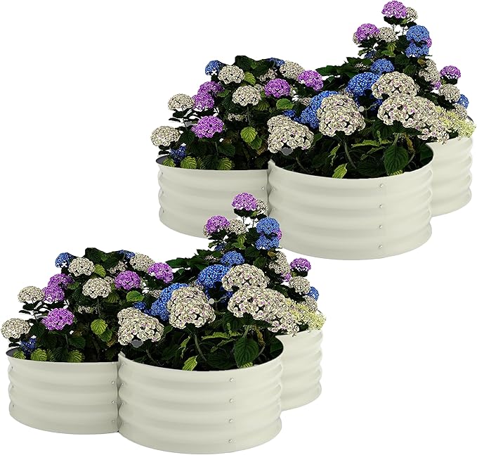 2 Pack Galvanized Raised Garden Bed – 4x4x1 ft Raised Beds-Coated Metal Planter Box with Floral Edge Easy Assembly Rust-Resistant Outdoor/Indoor Garden Box for Vegetables Flowers Herbs White
