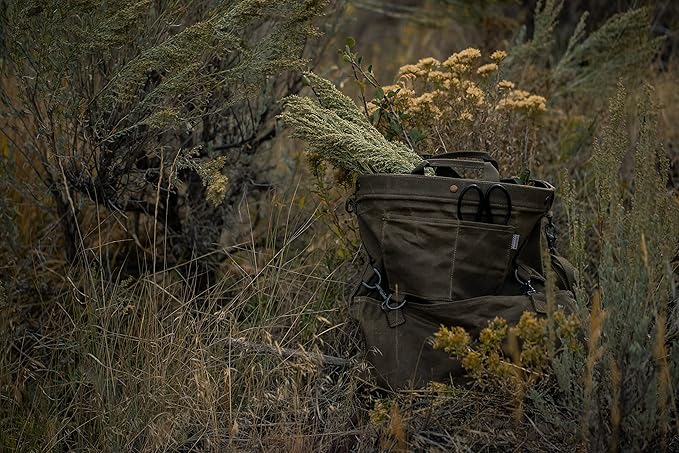 Barebones Harvesting and Gathering Bag - Foraging Harvest and Fruit Picking Bag with Convertible Straps - Water-Resistant Waxed Canvas Gardening Tool Bag (Dark Khaki)