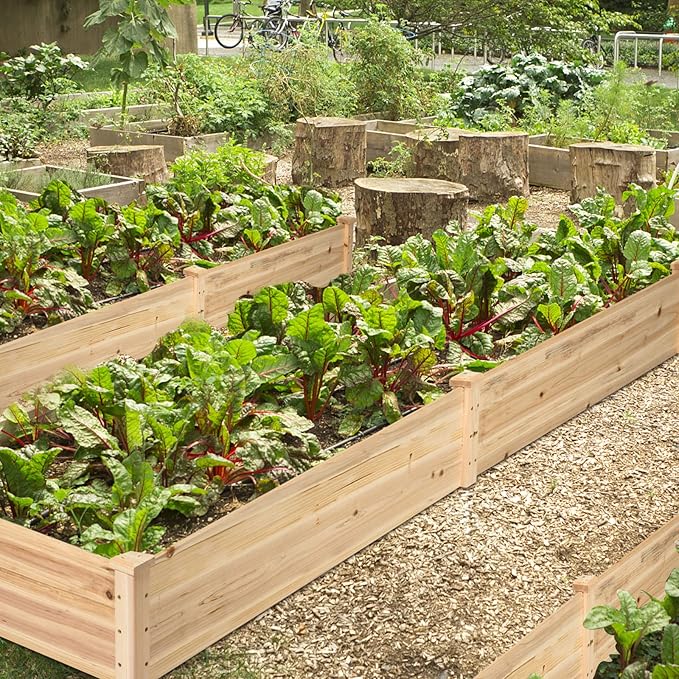 COSTWAY Raised Garden Bed Wooden Planter Box Stand for Vegetables Fruits Herbs Flowers Garden Planting Bed Kit for Outdoor Backyard Patio Lawn 91 x 24 x 9