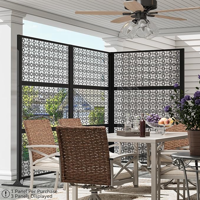 Modern Shade 4x6 FT Metal Privacy Screen with Artistic Modular Designs Decorative Patio Privacy Fence &amp Garden Divider Freestanding Outdoor Metal Fence Panel Weather-Resistant (Petal Weave)
