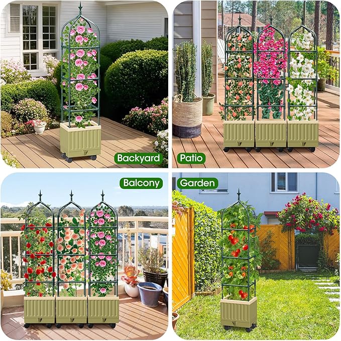 Raised Garden Bed Planter Box with Trellis 71 Self-Watering Tomato Planter with Wheels for Climbing Vegetable and Plants Tomato Cage Planters for Indoor Outdoor Patio Greenhouse Gardening (1Pack)