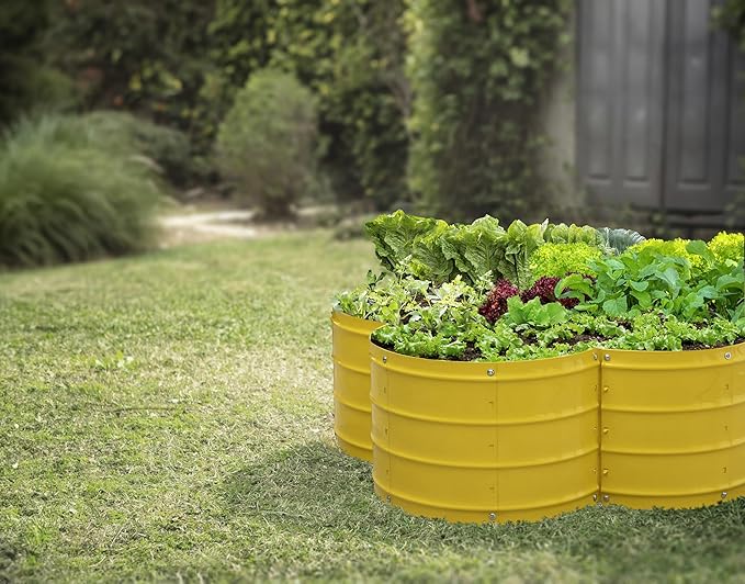 Plant &amp Plot Galvanized Raised Garden Beds Outdoor // 3×3×1 ft Planter Raised Beds for Gardening Vegetables Flowers // Large Metal Garden Box (Yellow) // Patented Tool-Free Design