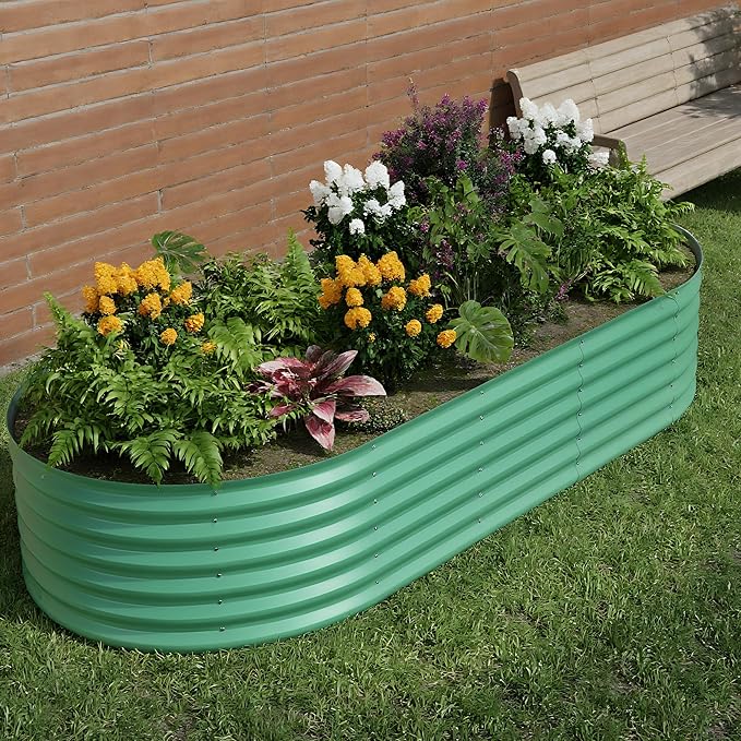 IDEALHOUSE Galvanized Raised Garden Bed Outdoor 24” Tall Metal Planter Box Large Garden Beds for Vegetables Flowers Herbs Rust-Resistant Steel Planter with Anti-Cut Edges Easy Assembly Beige