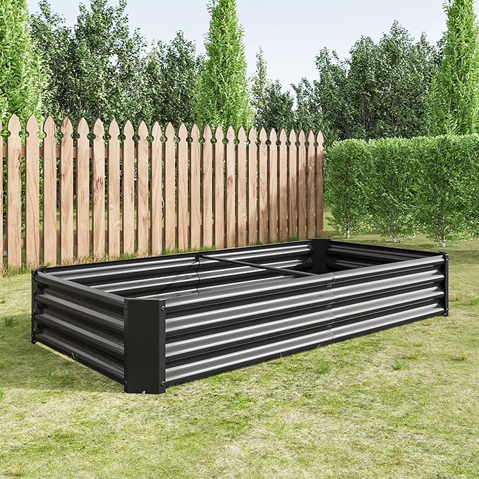 Bellemave Raised Garden Beds Outdoor Galvanized Planter Box Versatile Metal Planter Kit for Plants Vegetables and Flowers-6×3×1ft Black