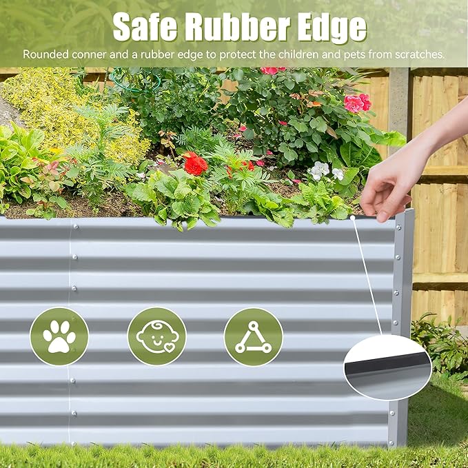 8x4x2 ft Galvanized Raised Garden Bed Outdoor Planter GBoxes Large Metal Planter Box for Gardening Vegetables Fruits FlowersSilver